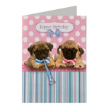 Card - Birthday Pug puppies